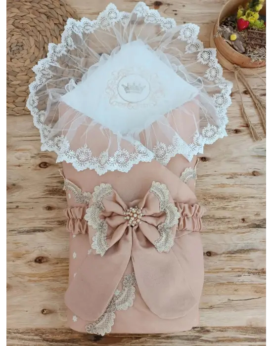 Omarı Yenidoğan Pamuk Papatya Desenli Unisex Bebek Battaniyesi Kahverengi