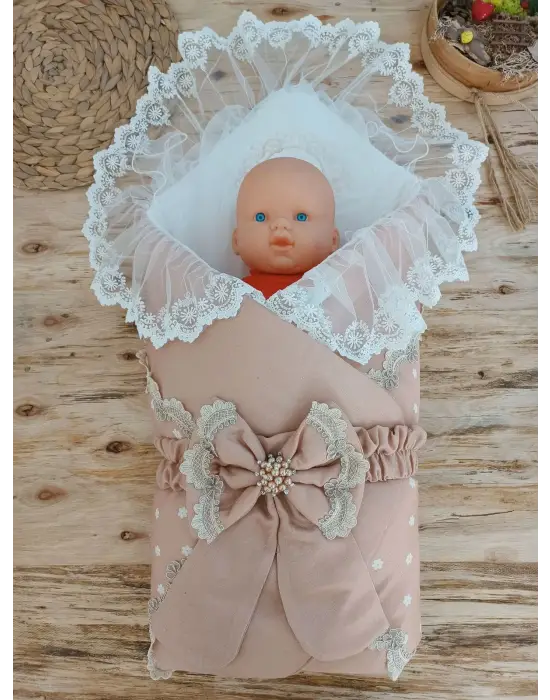 Omarı Yenidoğan Pamuk Papatya Desenli Unisex Bebek Battaniyesi Kahverengi