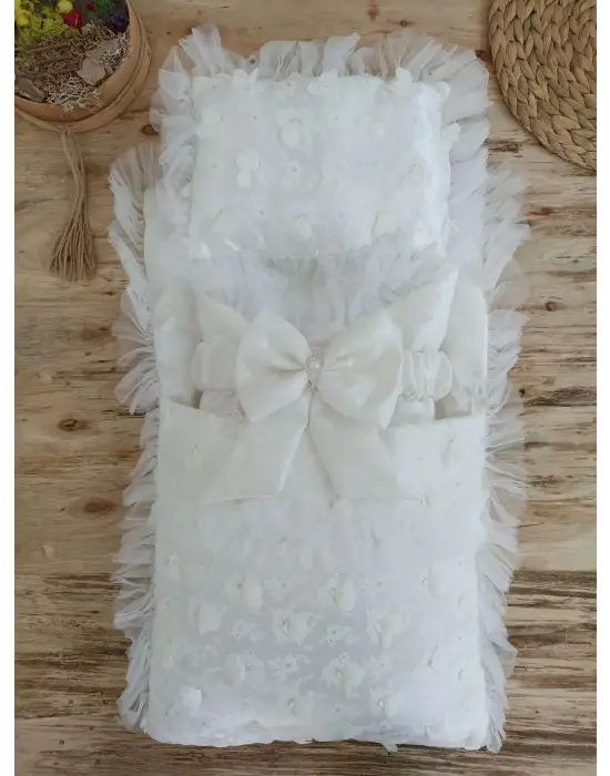 Omarı Yenidoğan Pamuklu Tül İşlemeli Üçlü Alt Açma Seti