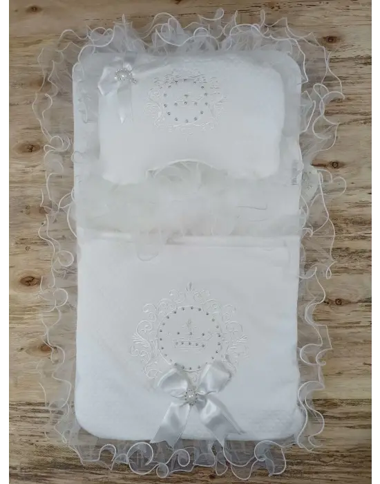 Omarı Yenidoğan Petek Desenli Trilüks Alt Açma Seti Ekru