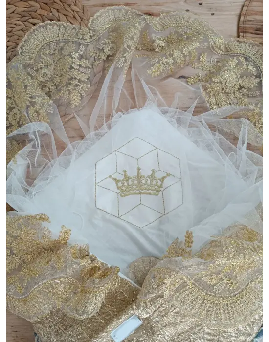 Omarı Yenidoğan Piramit Desenli Güpürlü Bebek Battaniyesi Gold Trendi