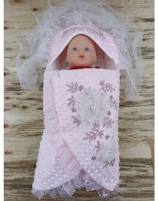 Omarı Yenidoğan Tül Örtülü Gül Bahçesi Kundak Bebek Battaniyesi