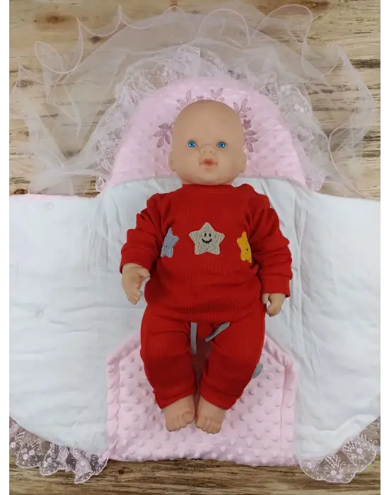 Omarı Yenidoğan Tül Örtülü Gül Bahçesi Kundak Bebek Battaniyesi