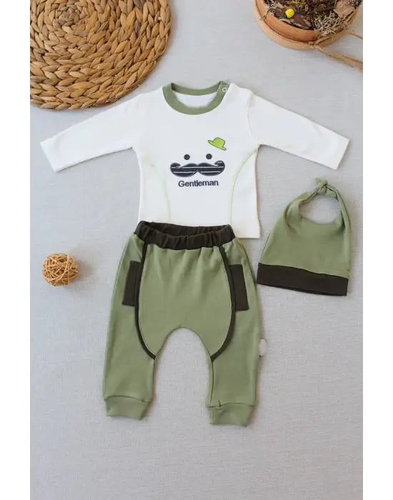 Omarı Yeşil Erkek Bebek Takımı - Şapkalı Uzun Kollu Sweat