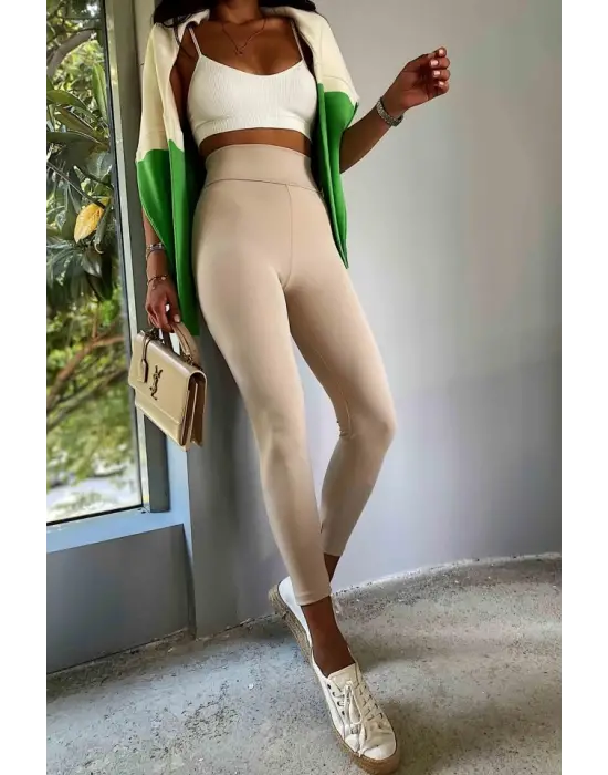 Omarı Yüksek Bel Toparlayıcı Kadın Şardonlu Tayt