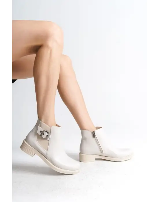 Omarı Yüksek Topuklu Rahat Tabanlı Kadın Bot - Krem