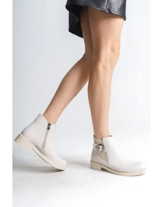 Omarı Yüksek Topuklu Rahat Tabanlı Kadın Bot - Krem