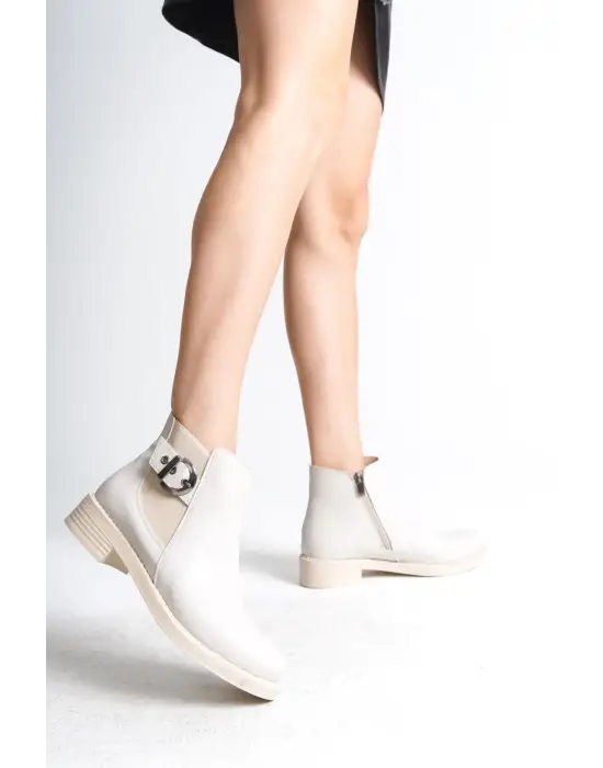 Omarı Yüksek Topuklu Rahat Tabanlı Kadın Bot - Krem