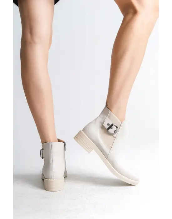 Omarı Yüksek Topuklu Rahat Tabanlı Kadın Bot - Krem