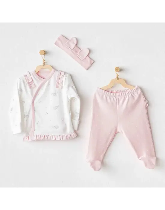 Omarı Yumuşacık Tavşan Ayı 3lü Bebek Zıbın Seti Pembe