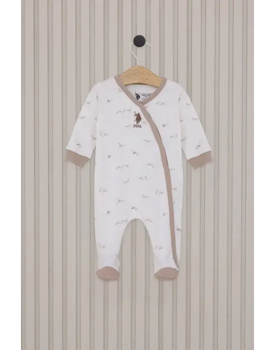 Omarı Yumuşak Pamuklu Bebek Tulumu Krem Renkli