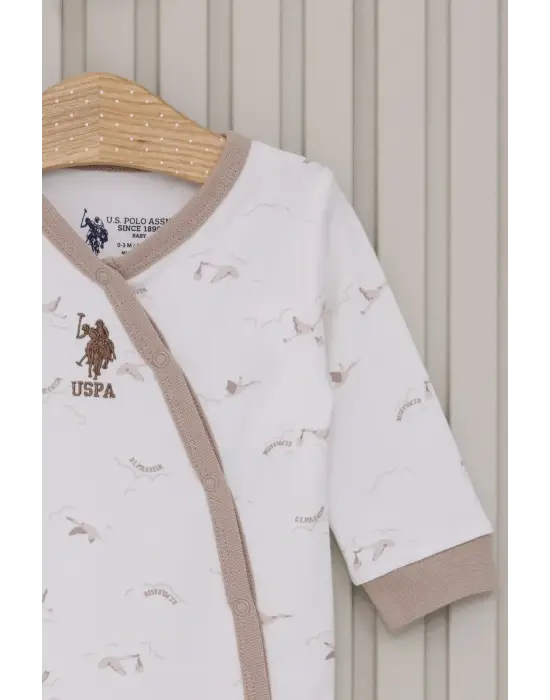 Omarı Yumuşak Pamuklu Bebek Tulumu Krem Renkli