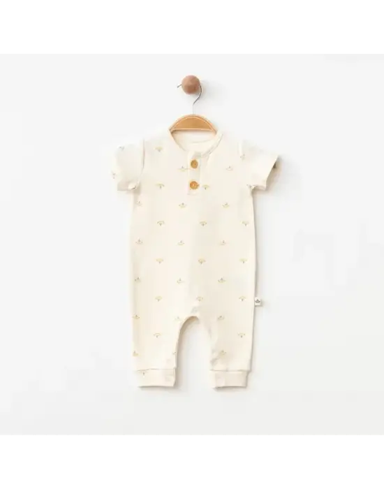 Omarı Yumuşak Pamuklu Bej Bebek Tulumu