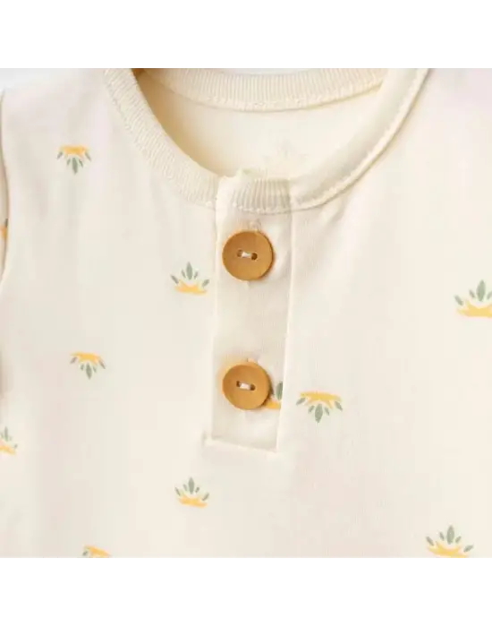 Omarı Yumuşak Pamuklu Bej Bebek Tulumu