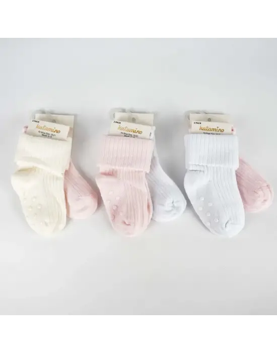 Omarı Yumuşak Pamuklu Kız Bebek 2li Absli Çorap Seti
