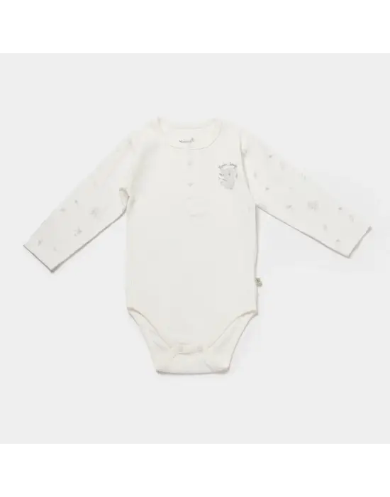 Omarı Yumuşak Pamuklu Uzun Kol Bebek Body Gri