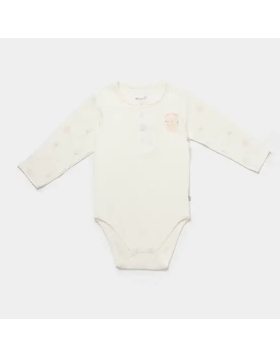 Omarı Yumuşak Pamuklu Uzun Kol Bebek Body - Pembe Renkli