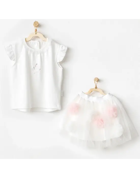 Omarı Yumuşak Pamuktan 2li Bebek Takımı Ekru Renkli