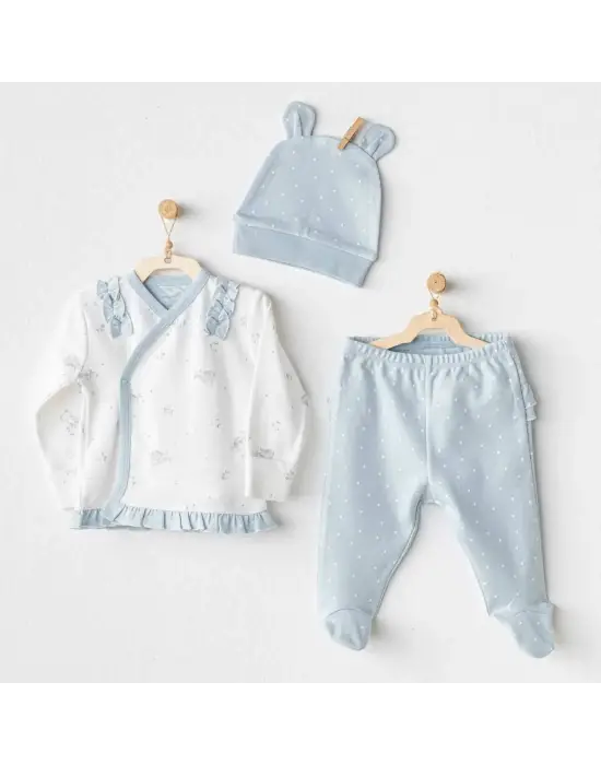 Omarı Yumuşak Tavşan Ayı 3lü Zıbın Seti Mavi