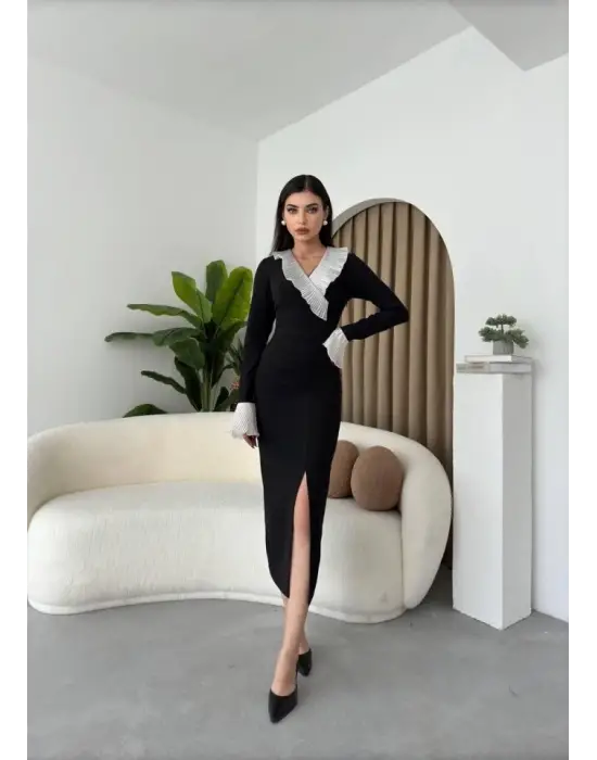 Omarı Zarif Çiçek Desenli Midi Boy Elbise