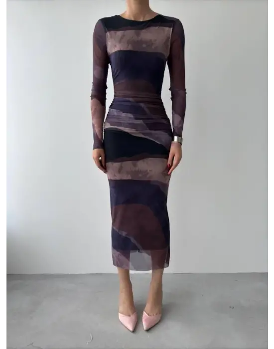 Omarı Zarif Dantel Detaylı Tül Elbise