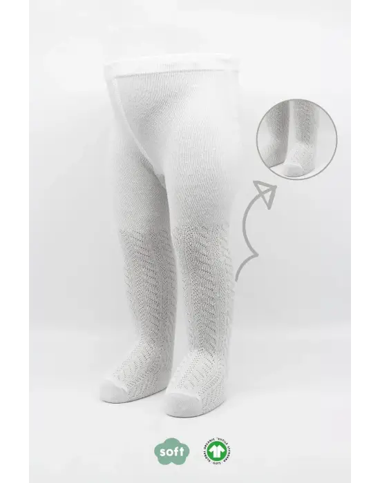 Omarı Zikzak Desenli Penye Külotlu Çorap - Beyaz