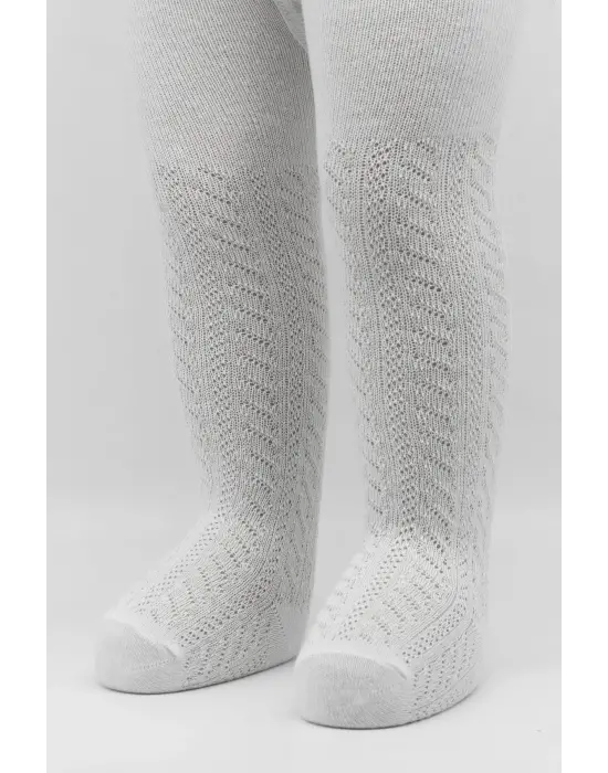 Omarı Zikzak Desenli Penye Külotlu Çorap - Beyaz