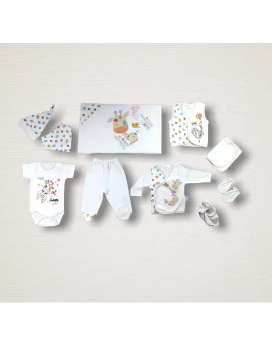 Omarı Zürafa Nakışlı Hastane Çıkışı 10lu Ekru Zıbın Takımı