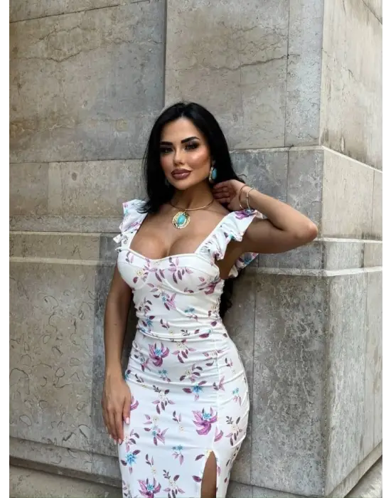 Omarı Kadın Omuz Fırfır Elbise - Trendy Tasarım ve Şık Duruş