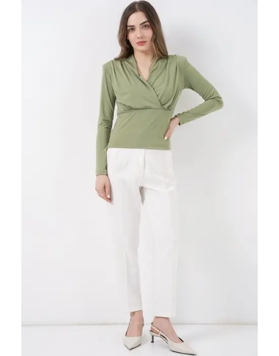 Zarif Kruvaze Yaka Bluz