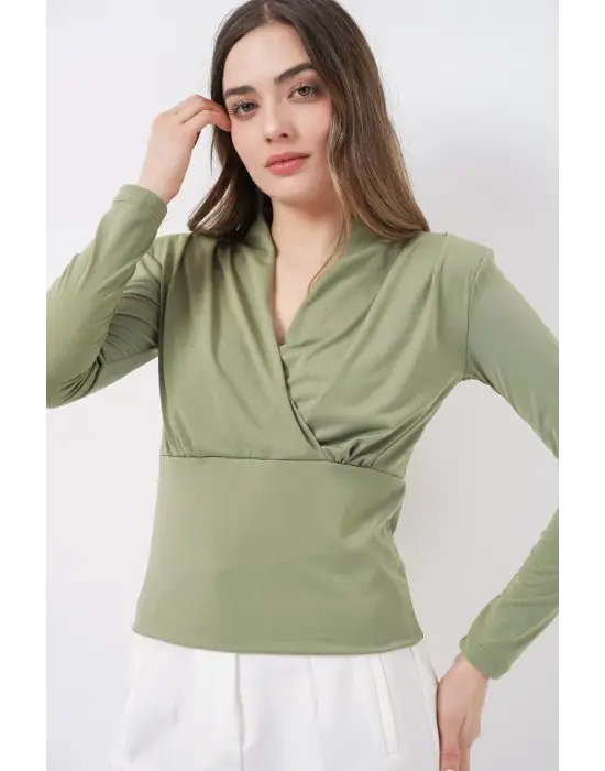 Zarif Kruvaze Yaka Bluz