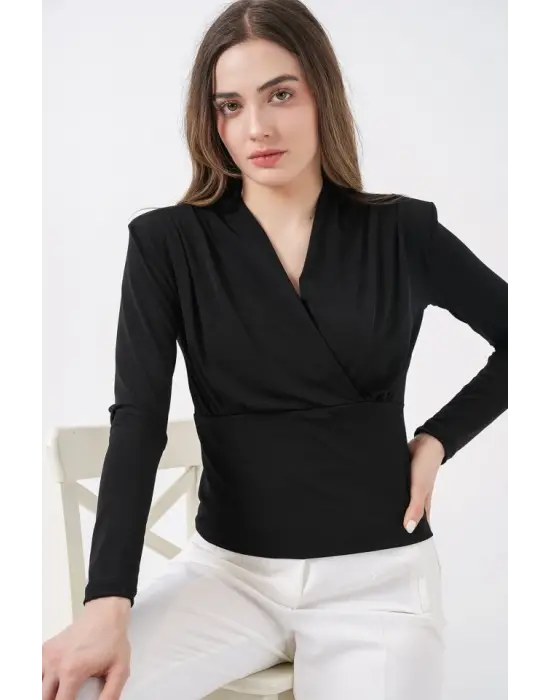 Özgün Vatkalı Kruvaze Yaka Bluz