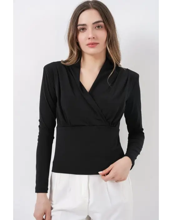 Özgün Vatkalı Kruvaze Yaka Bluz