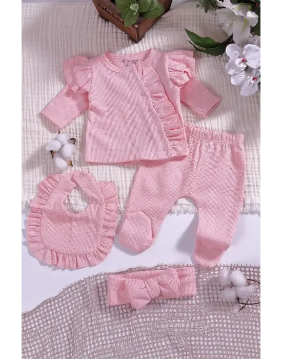 Omuzdan Fırfır Detaylı 5 Parça %100 Pamuk Kız Hastane Çıkışı