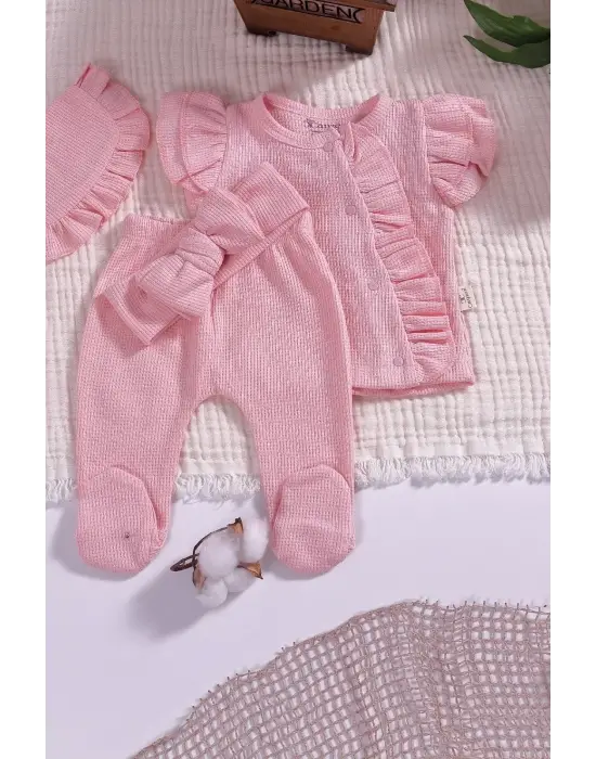 Omuzdan Fırfır Detaylı 5 Parça %100 Pamuk Kız Hastane Çıkışı