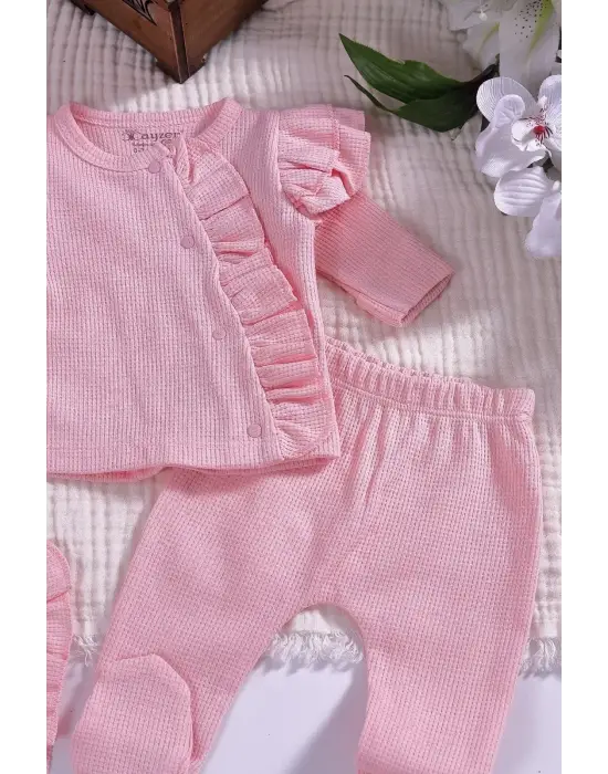 Omuzdan Fırfır Detaylı 5 Parça %100 Pamuk Kız Hastane Çıkışı