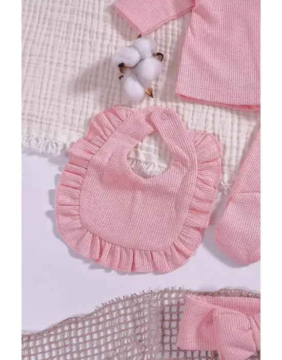 Omuzdan Fırfır Detaylı 5 Parça %100 Pamuk Kız Hastane Çıkışı