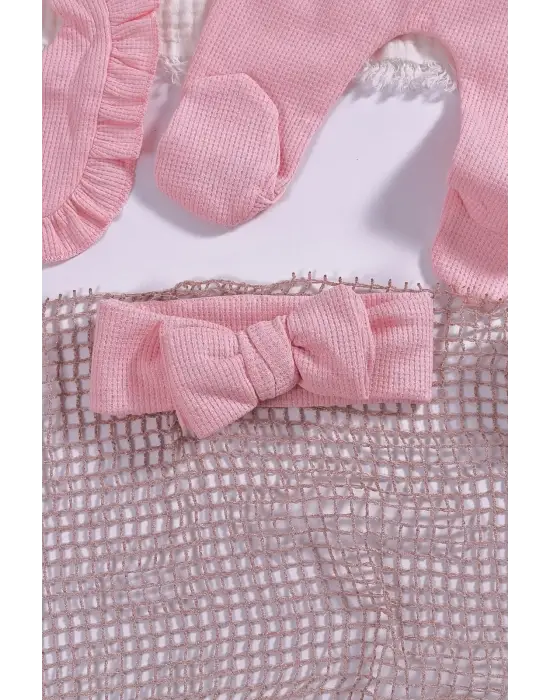 Omuzdan Fırfır Detaylı 5 Parça %100 Pamuk Kız Hastane Çıkışı