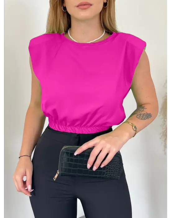 Omarı Şık Vatkalı Beli Lastikli Fuşya Bluz