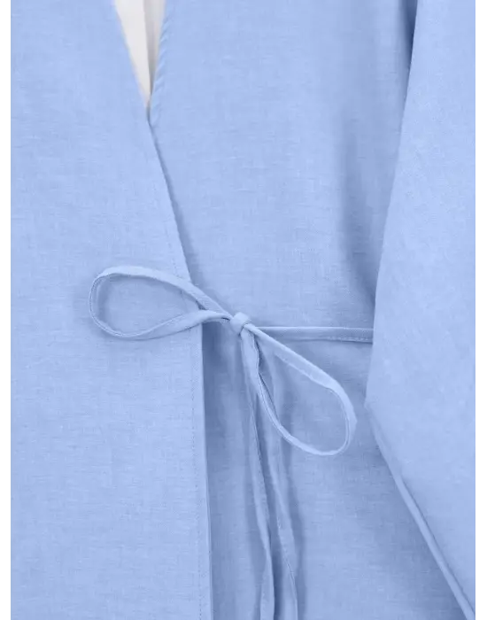 Önden Bağlamalı Pantolonlu Kimono Takım   -Bebe Mavi