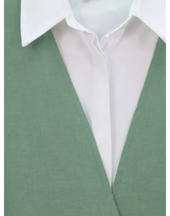 Önden Bağlamalı Pantolonlu Kimono Takım-Mint