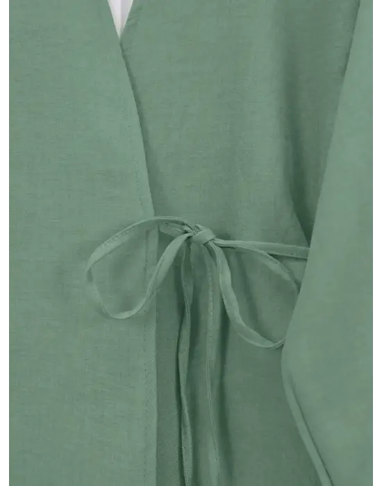 Önden Bağlamalı Pantolonlu Kimono Takım-Mint