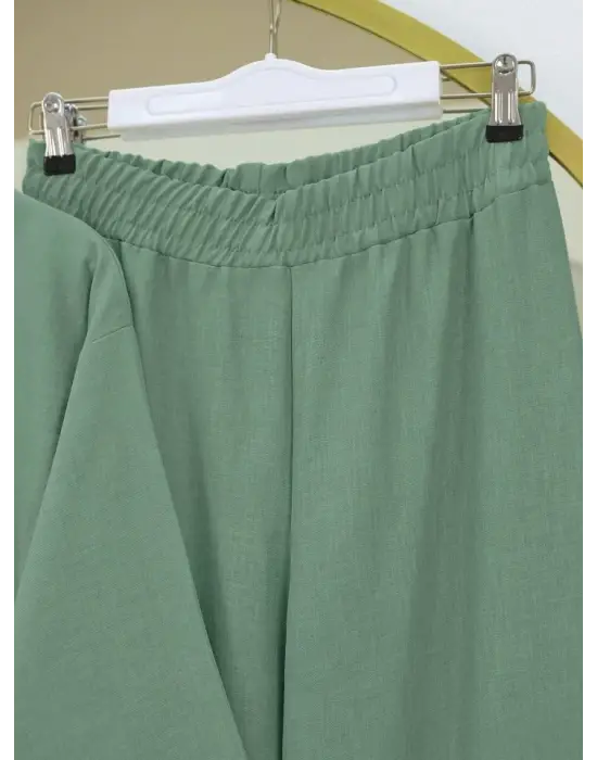 Önden Bağlamalı Pantolonlu Kimono Takım-Mint