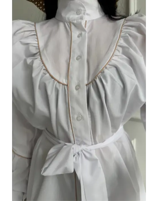 Omarı Kloş Elbise Bağlama Kemeri İle - Beyaz