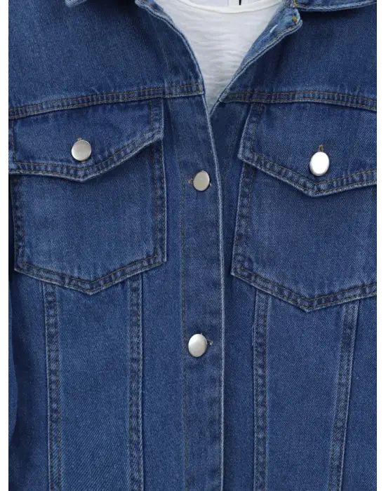 Önden Kapaklı Cepli Kot Ceket -Laci