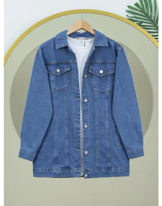 Önden Kapaklı Cepli Kot Ceket -Laci