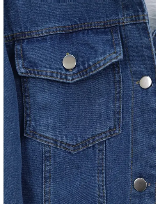 Önden Kapaklı Cepli Kot Ceket -Laci