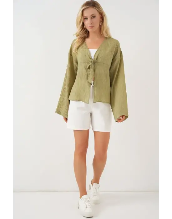 Önü Bağcıklı Bluz 952 - Çağla