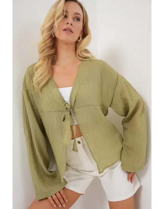 Önü Bağcıklı Bluz 952 - Çağla