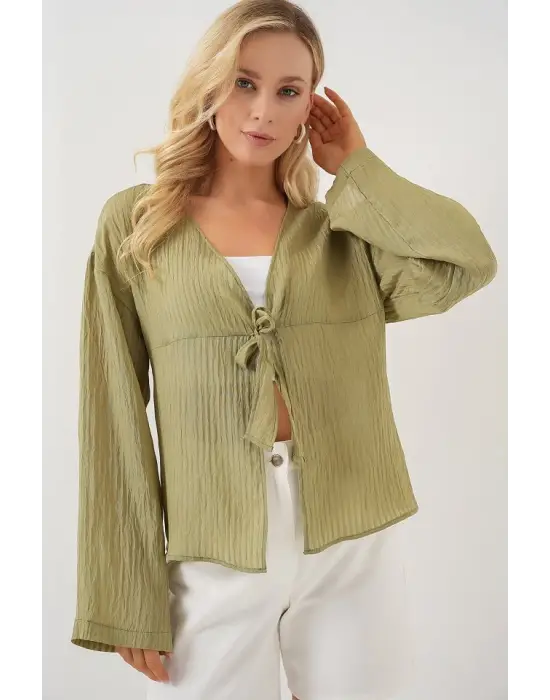 Önü Bağcıklı Bluz 952 - Çağla